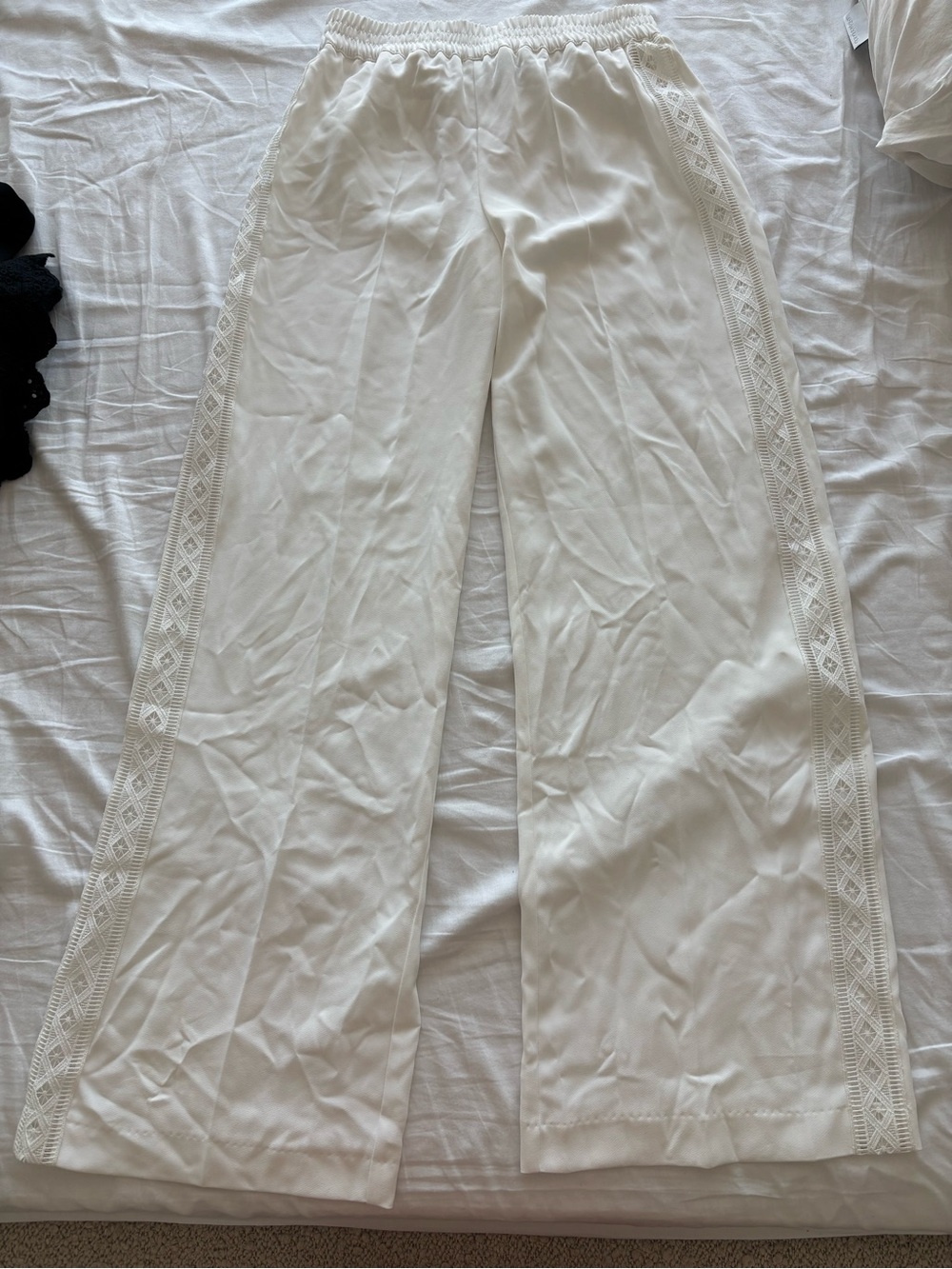 Zara White Elastic-Waist Wide Pants